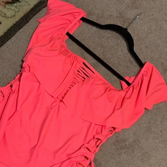 Sz 1X Coral Tropics Apollo coral pink one piece swimsuit - Picture 9 of 11